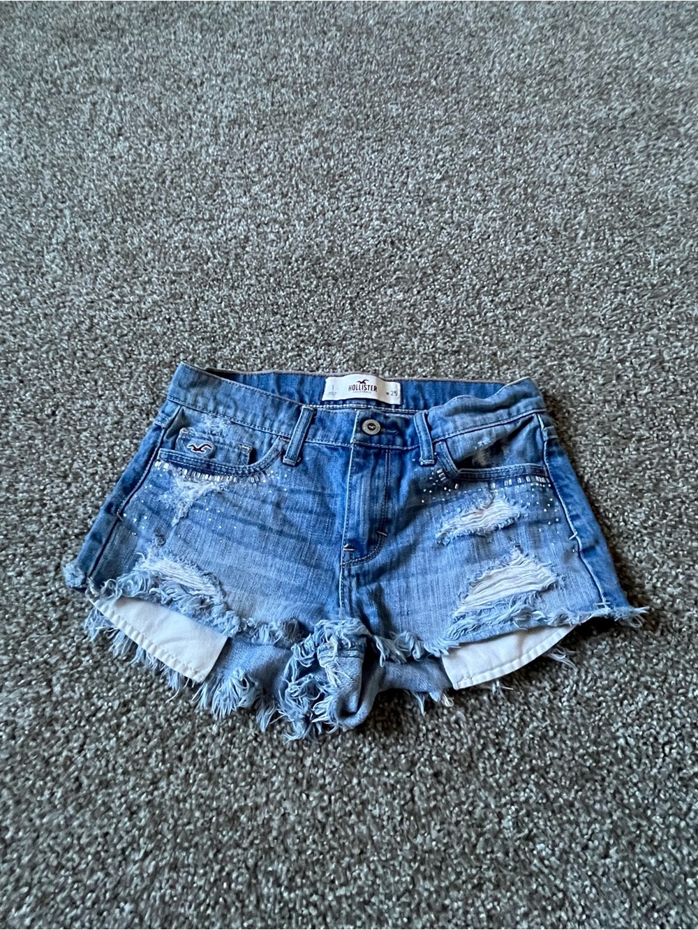 Hollister Women's Blue Distressed Denim Cutoff Shorts (25)